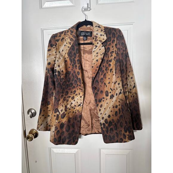 Linda Allard Ellen Tracy Blazer 2 Brown Leopard Print Single Breasted Jacket - Picture 6 of 6
